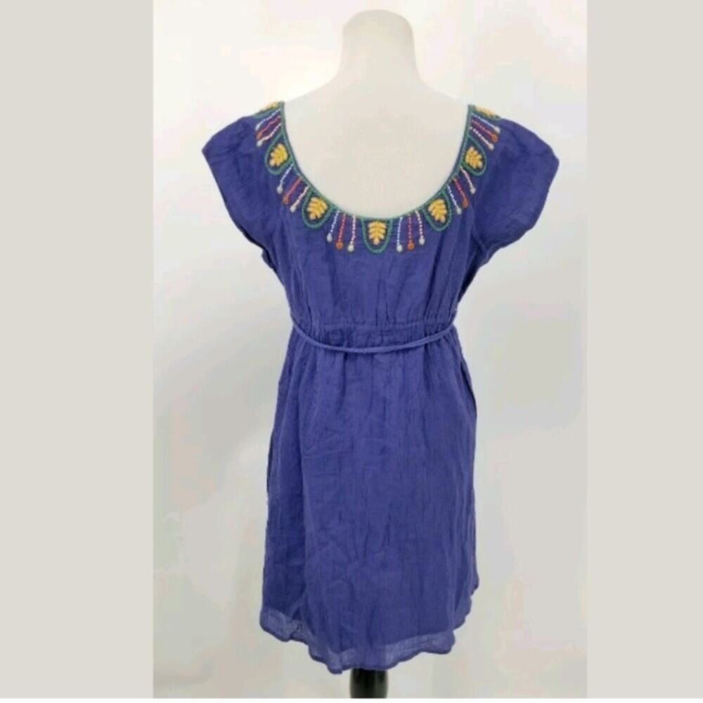 Anthropologie Featherbone Blue Embroidered Dress